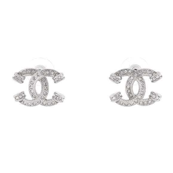 Chanel  CC Stud Earrings Metal with Crystals - Picture 1 of 3